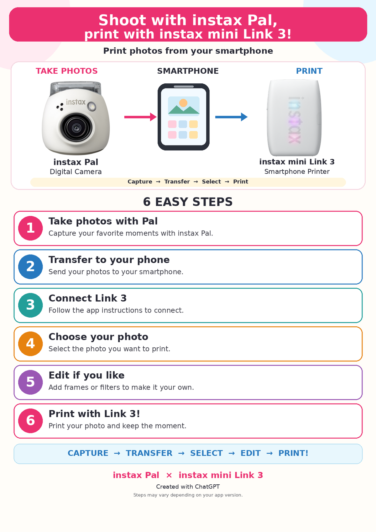 フジフイルム スマートフォン用プリンター “チェキ” instax mini Link3/instax Pal/フィルムセット(クレイホワイト)