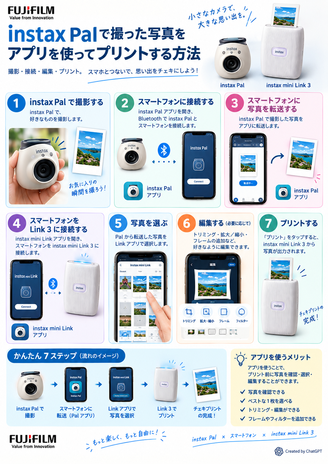 フジフイルム スマートフォン用プリンター “チェキ” instax mini Link3／instax Pal／フィルムセット（クレイホワイト）