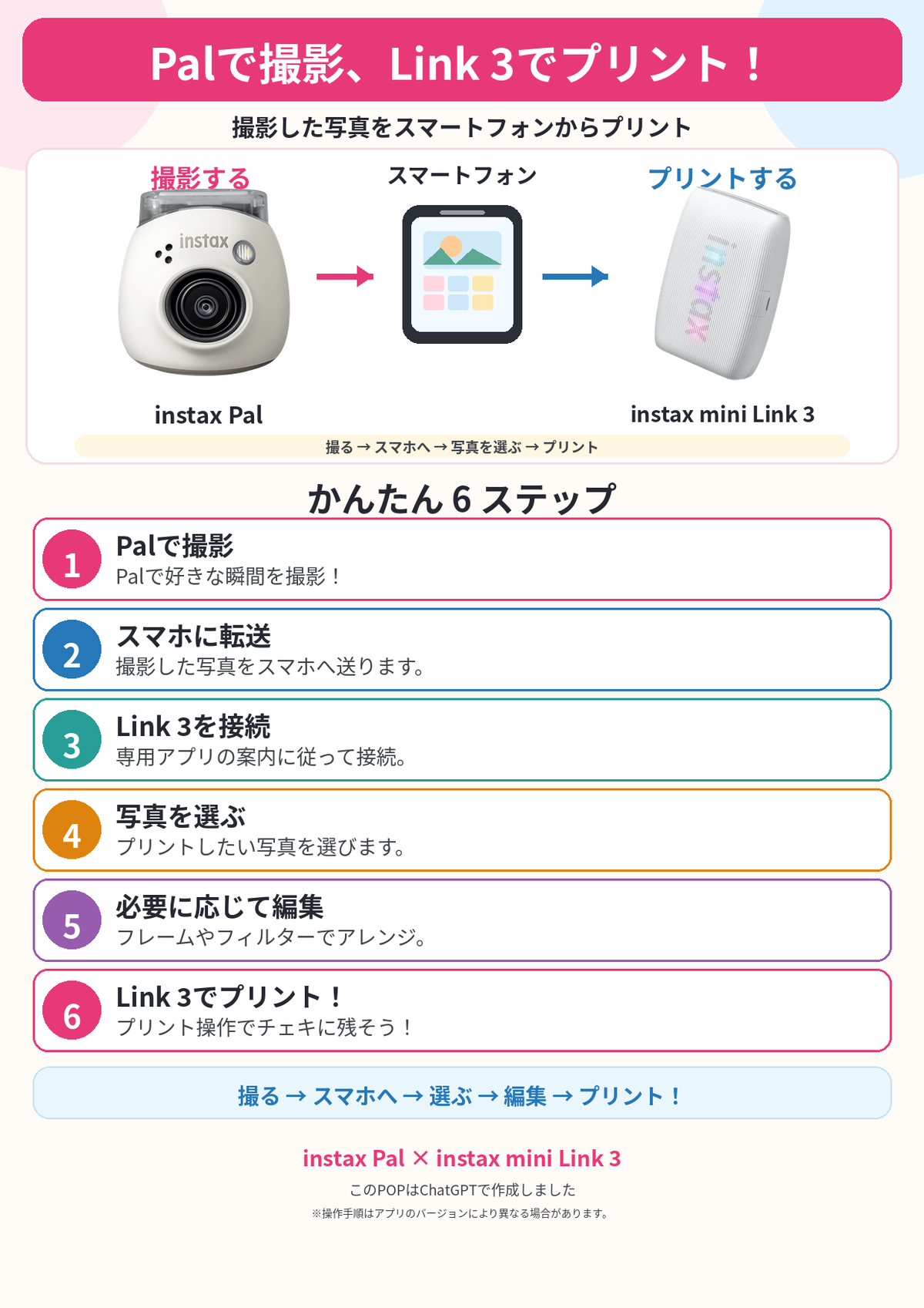 フジフイルム スマートフォン用プリンター “チェキ” instax mini Link3／instax Pal／フィルムセット（クレイホワイト）